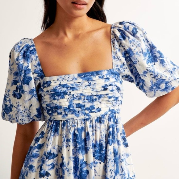 Abercrombie & Fitch The A&F Emerson Poplin Puff Sleeve Mini Dress Small Floral - Picture 2 of 14